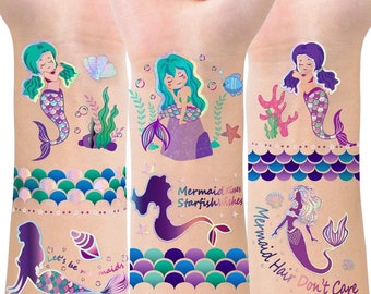 2 Temporary Mermaid Tattoos ~ 144 9 Mermaid Slap Bracelets AND 24 168-Piece Mermaid Slap Bracelets AND Mermaid Tattoos Party Favor Bundle ~ 2 Temporary Mermaid Tattoos ~ 144 9 Mermaid Slap Bracelets AND 24 168-Piece Mermaid Slap Bracelets AND Mermaid Tattoos Party Favor Bundle ~