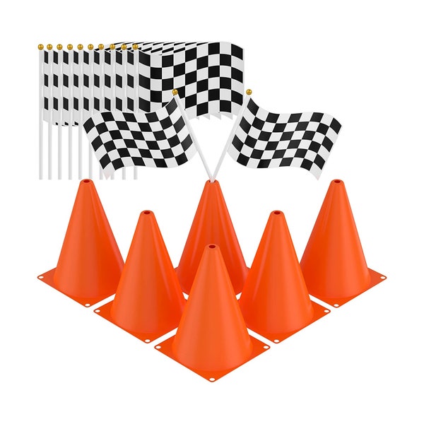 Race Car Party Flags & Cones  Race Car Birthday Decorations Race Car Party Checkerboard 1st Birthday Traffic Jam Race Car Baby Shower