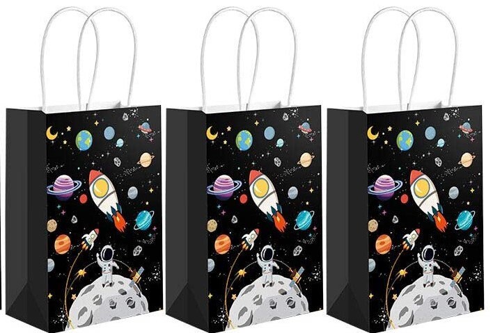 24 Packs Outer Space Gift Bags Kids Treat Bags with Handles Planet Galaxy  Party Favor Goodie Bags Paper Treat Bags for Kids Birthday Space Theme  Party