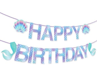 Mermaid Birthday Party Banner Happy Birthday Under The Sea Mermaid Birthday Party Decorations Décor Under The Sea Happy Birthday Banner