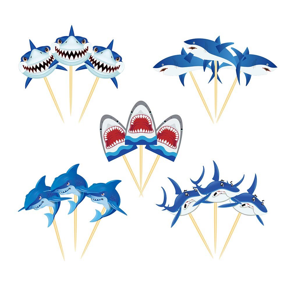Shark Cupcake Toppers Under the Sea Party Decorations Etsy