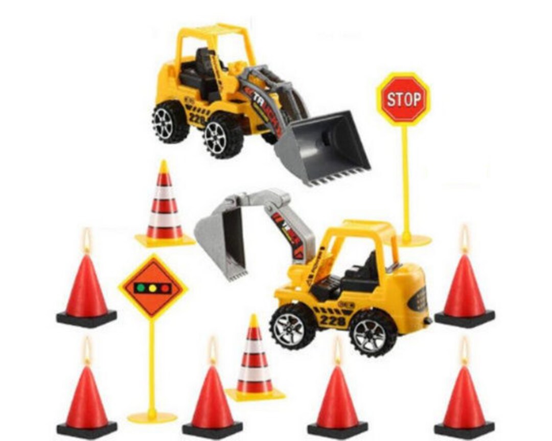 Construction Party Cake Toppers Set First Birthday Construction