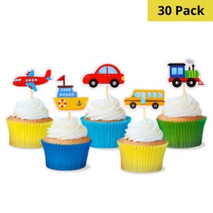 Transportation Party Cupcake Toppers  Birthday Decorations Party Decorations 1st Birthday Monster Truck Birthday Traffic Jam Birthday