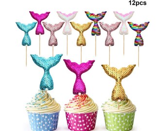 Mermaid Party Cupcake Toppers Tail  Under The Sea Party Decorations Mermaid Party Decorations Mermaid Baby Shower Mermaid Birthday