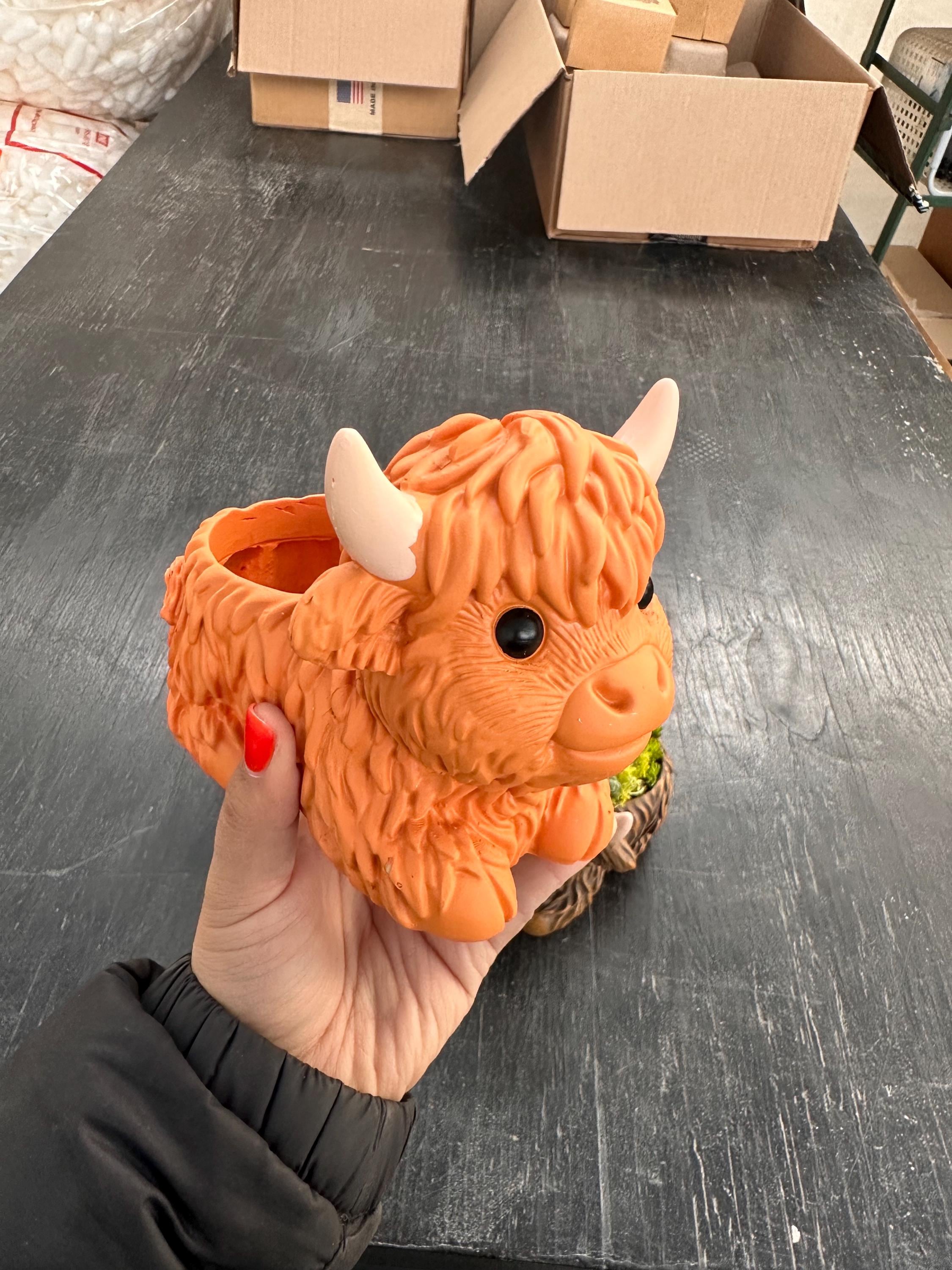 Mini Highland Cow Succulent Arrangement – Cute Succulent Planter, Farmhouse Decor, Unique Gift, Succulent Cow, Handcrafted Planter for Home