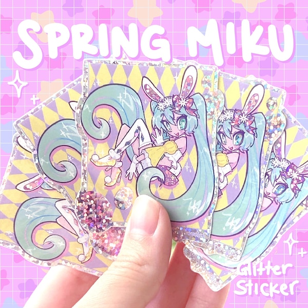 Spring Bunny Miku Glitter Sticker