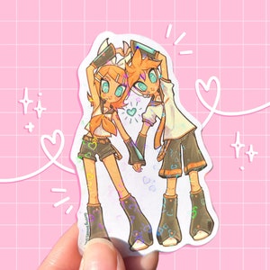 Rin and Len Holographic Hearts Sticker