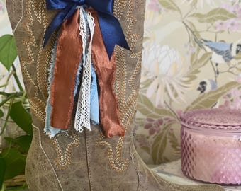 Handmade Cowgirl Boot Bows | Rustic Blue, Brown, Lace Western Boot Accessories