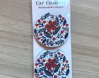 Floral Car Coasters, Handmade Absorbent Cup Holder Inserts