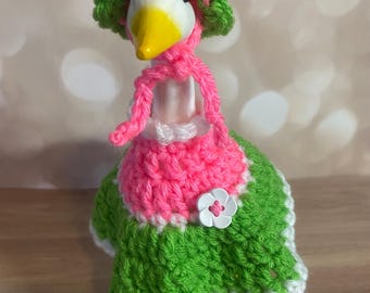 Springtime Suzi Desk Goose Dress Crochet Pattern (PDF) | 7 Inch Goose Outfit