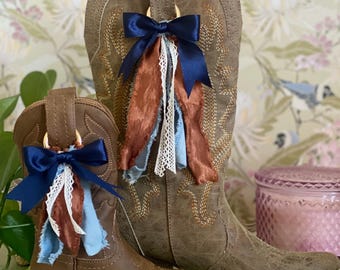 Mommy and Me Cowgirl Boot Bows | Layered Ribbon Lace Western Accessories | Oklahoma Handmade