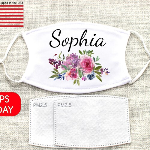 Personalized Name Face Mask With Filter Floral Name Mask for Etsy