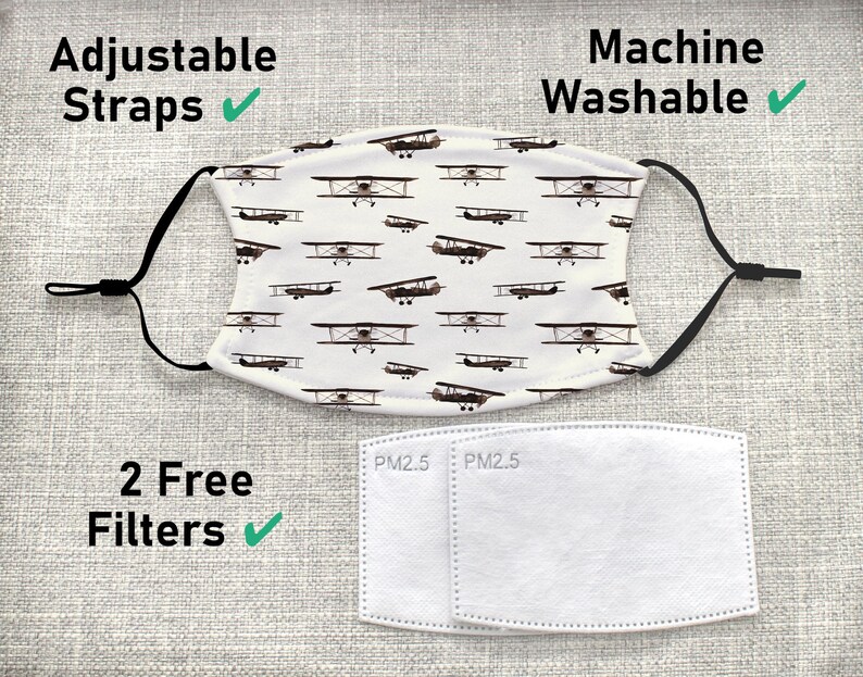 Airplane Face Mask Kids Adults Men Washable Airplane Mask Etsy