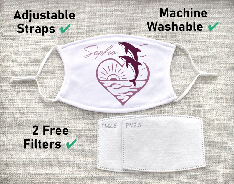 Dolphin Face Mask With Filter Pocket & 2 Filters Dolphin Etsy