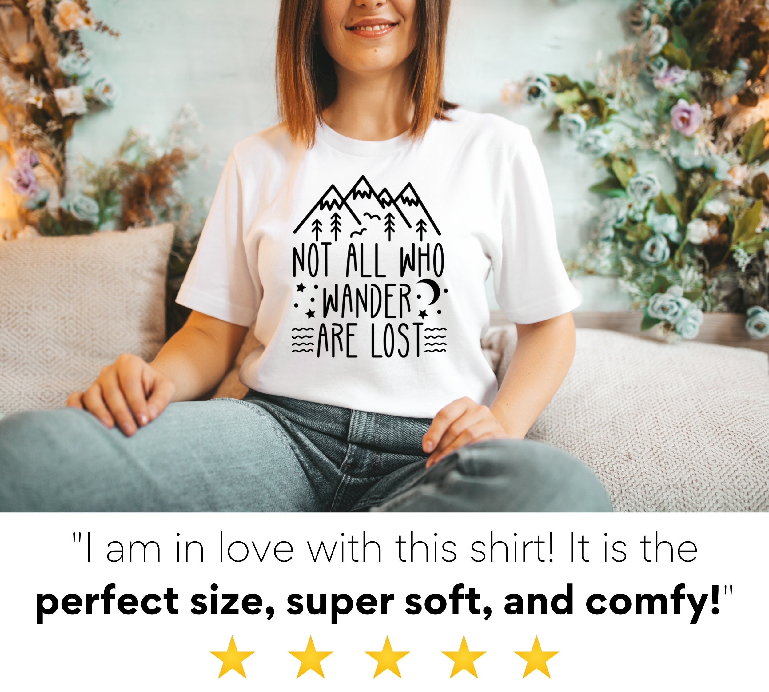 Not All Who Wander Are Lost Ladies T Shirt Sizes 6-14 SLIM FIT Camping,hiking