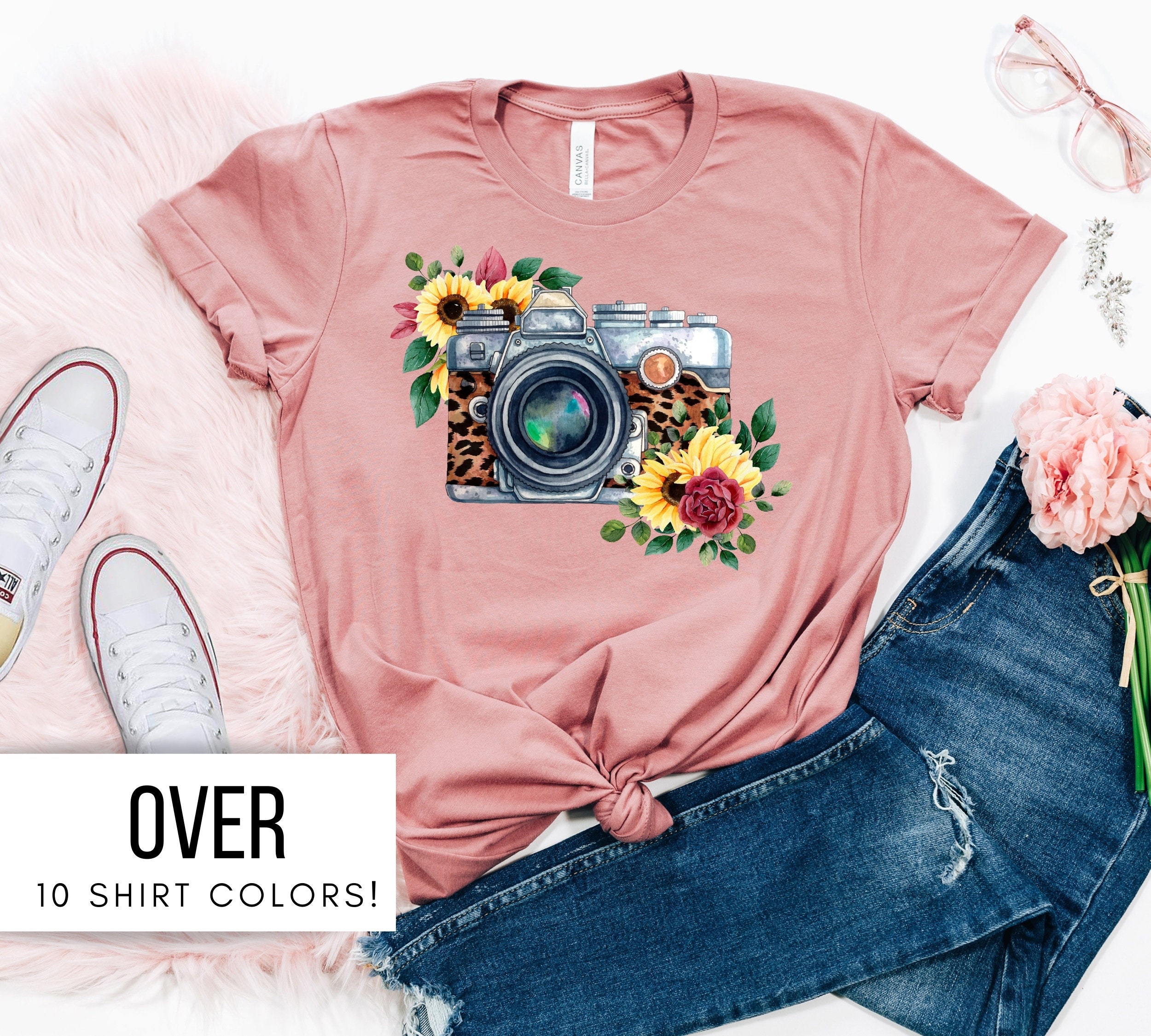 Camera Shirt for Photographer Floral Camera T Shirt for Her Etsy