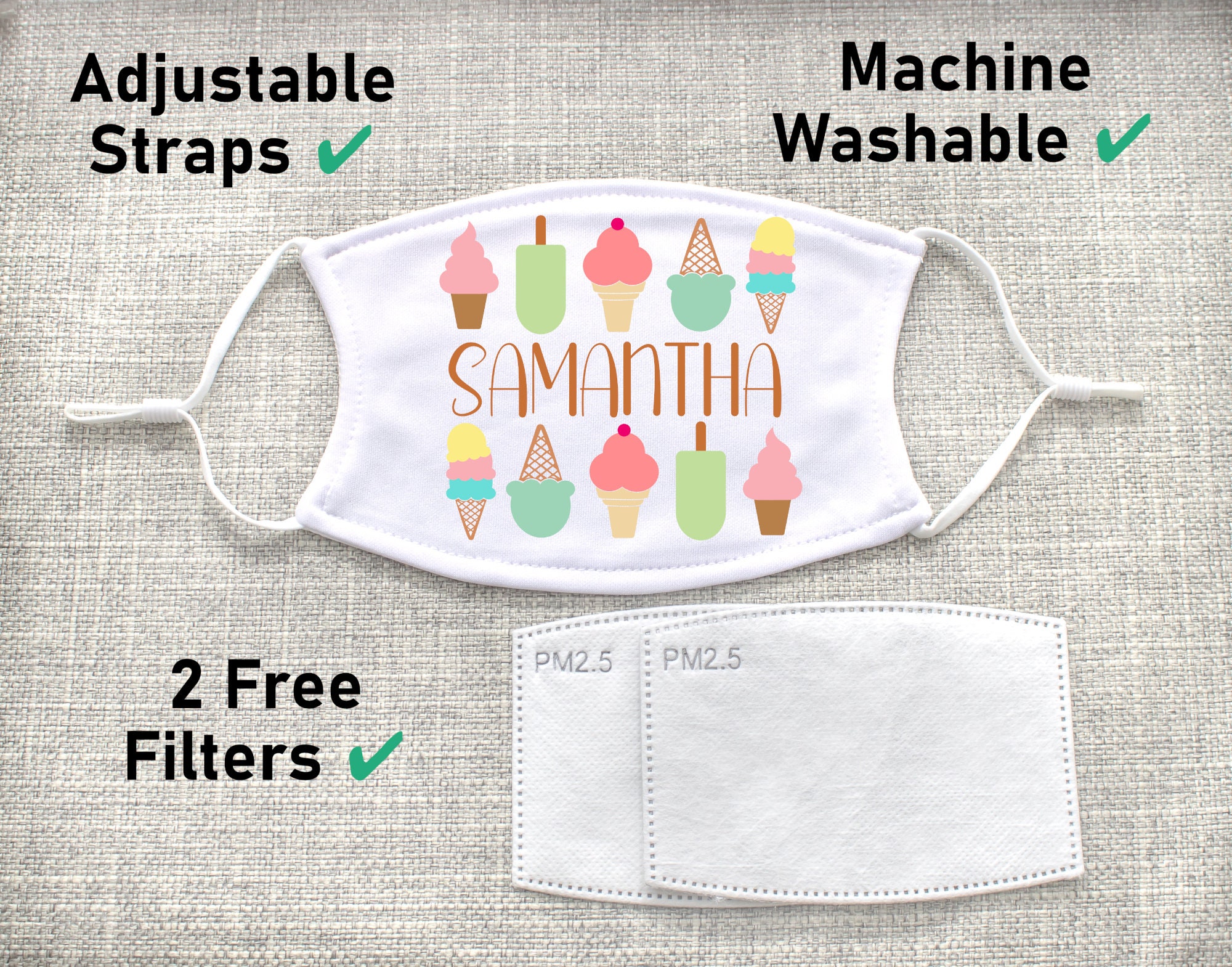 Ice Cream Face Mask Adults Ice Cream Mask Kids With Etsy