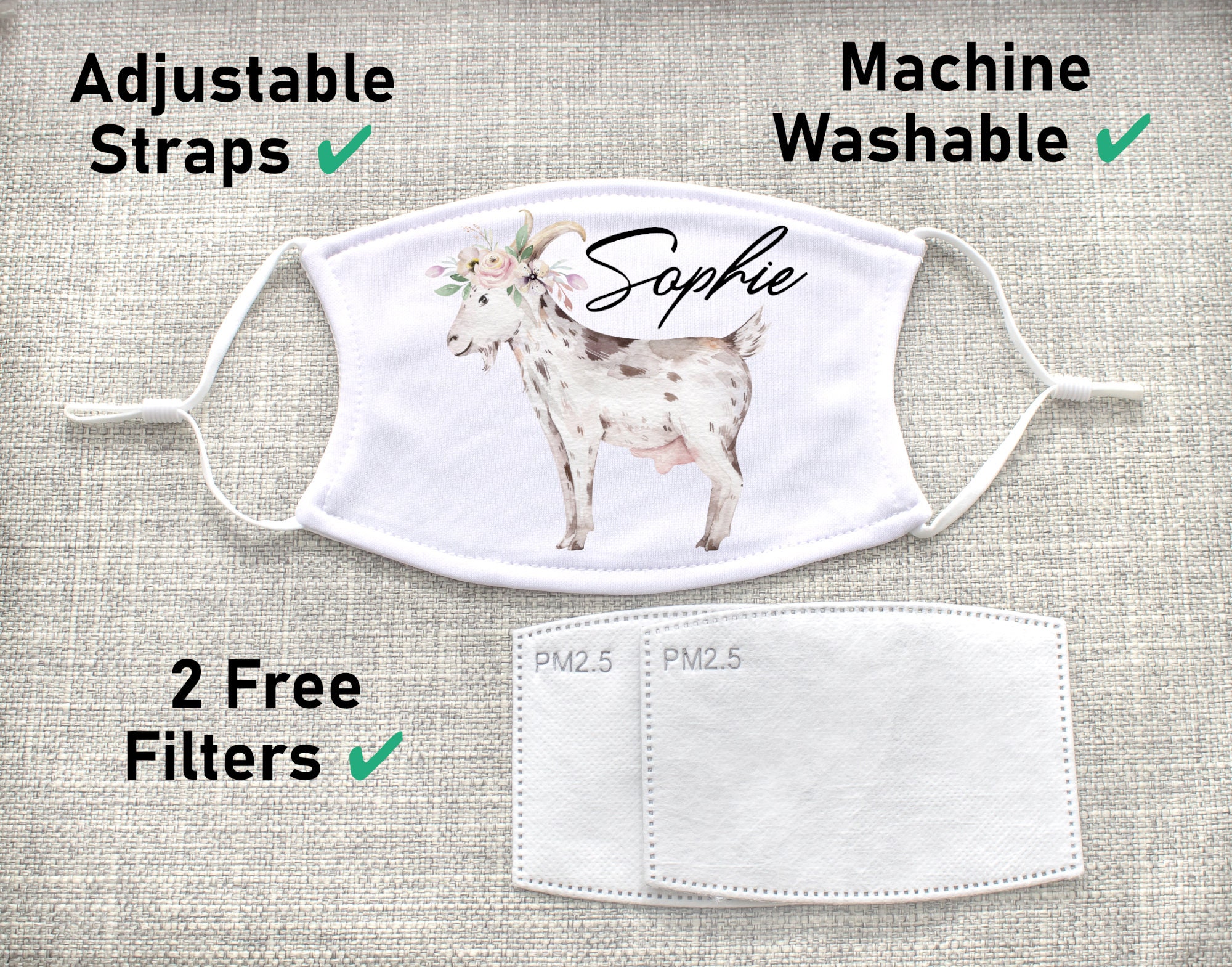 Goat Face Mask Adult Goat Face Mask with Filter Pocket & 2 Etsy