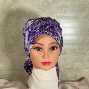 Ribbon Tie Scrub Cap: 100% Cotton Ponytail/Long Hair Cover