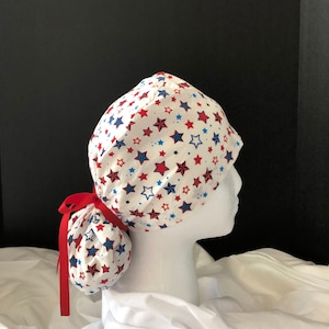 Ponytail Scrub Cap- Patriotic Stars