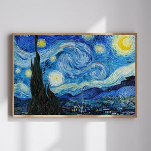 Van Gogh&#39;s Starry Night Fine Art Print, Wall Art, Classical Painting Digital Download, Two Sizes
