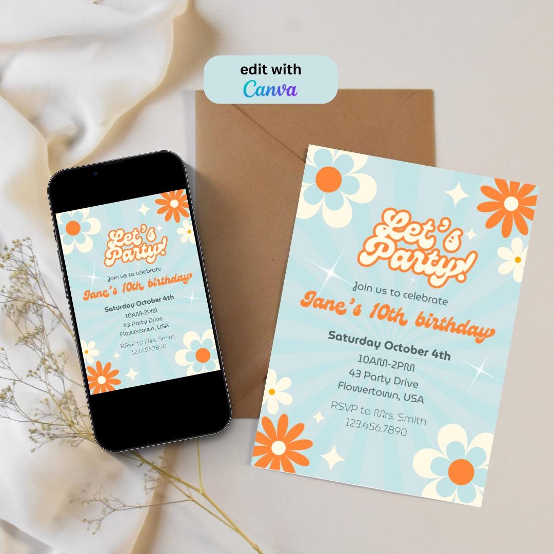 Kids Rave Invite Groovy Kids Birthday Invitation Template, Customizable Birthday Party ...