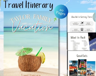 Editable Family Vacation Itinerary Template | 20 Pages | Colorful & Customizable in Canva| Travel Itinerary