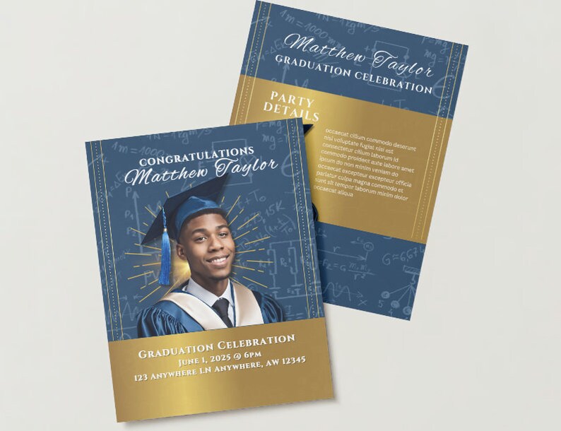 Math Graduation Invitation: Customizable Two-sided Design (digital ...