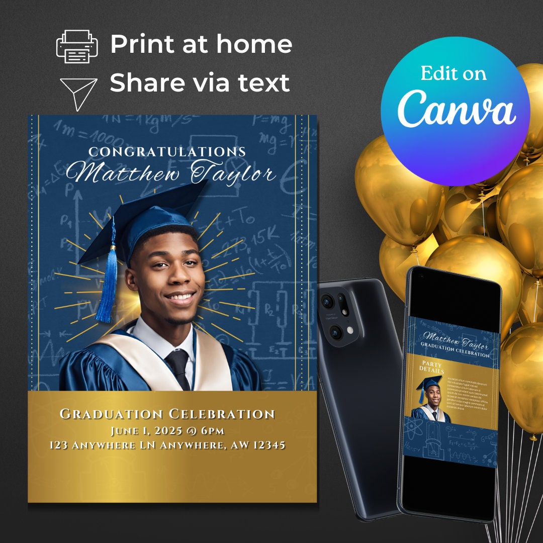 Math Graduation Invitation: Customizable Two-sided Design (digital ...