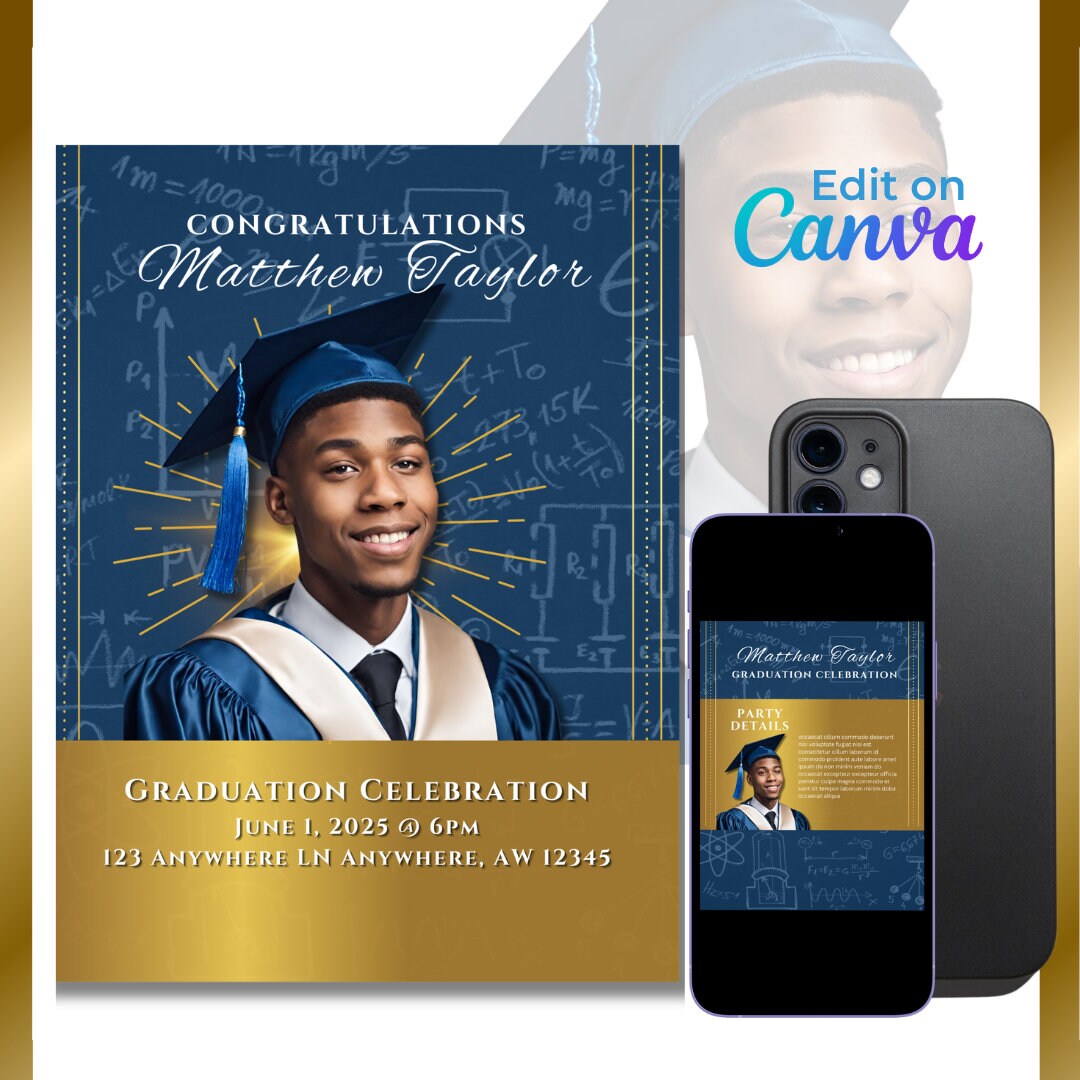 Math Graduation Invitation: Customizable Two-sided Design (digital ...