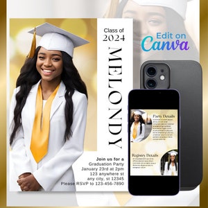 Customizable Graduation Invitation/Announcement - Digital Download Editable with Canva | Save The Date Grad, Graduation Announcement