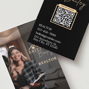 de visite moderne | Ambiance moderne| de Carte de visite | Bricolage | Personnalisable avec Canvas Free | Agent immobilier | Agent immobilier | Code QR