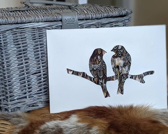 Love birds Pheasant Feather Mount A4 Wall Decor Art Valentines Husband and Wife Gift