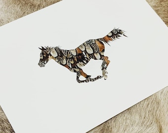 Pheasant Feather Horse Mount A3 Print, Handmade Country Wall Art
