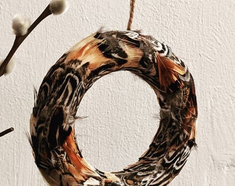 Mini Pheasant Feather Christmas Wreath Ornament, 12cm