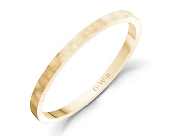 1.5mm 10K 14K or 18K Gold Brushed Matte Flat Hammered Wedding Band White Gold Yellow Gold or Rose Gold