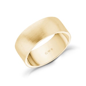 8mm 10K 14K or 18K Gold Flat Brushed Matte Wedding Band White Gold Yellow Gold or Rose Gold