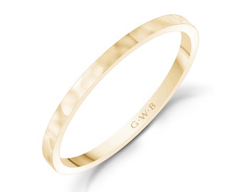 1.5mm 10K 14K or 18K Gold High Polished Flat Hammered Wedding Band White Gold Yellow Gold or Rose Gold