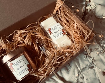 Gingerbread soy vegan candle gift set hamper for her eco gift for her matches winter candle gifts for her gifts for mum gifts for the home
