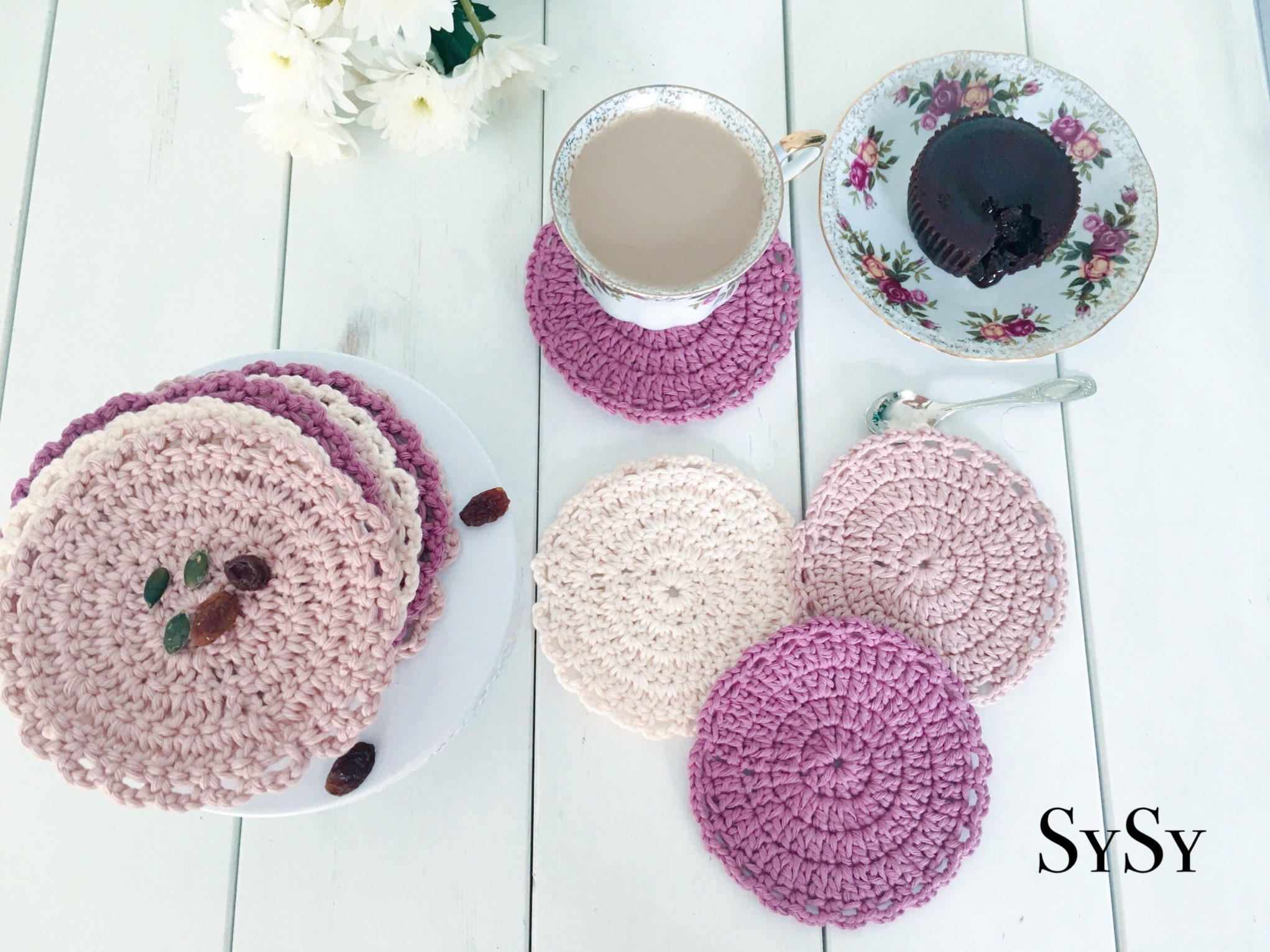 Sous Tasses Tressé avec Motif Crochet Cadeau Soucoupe