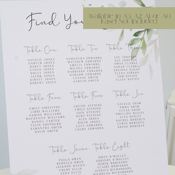 Eucalyptus Wedding Table Plan, Wedding Seating Chart, A2 Seating Plan, A1 Wedding Sign, Table Planner, Custom Wedding Plan Sign, Botanical
