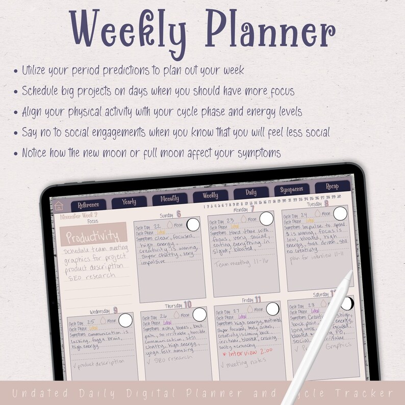Daily Digital Planner Cycle Tracker Cycle Syncing Diary Hyperlink Pdf