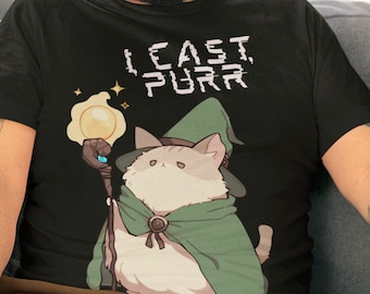Wizard Cat T-Shirt - Dungeons and Dragons  Shirt - "I Cast Purr" Cat Shirt - D&D Gifts