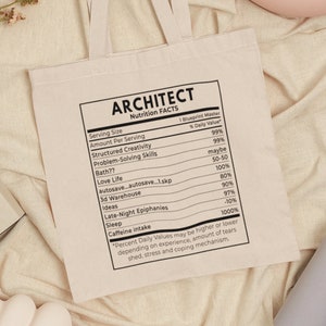 Architect Nutrifacts Tote Bag - Gift to Architects - Architect Gift -  Organic Funny Gift Tote Bag - Architect Gifts