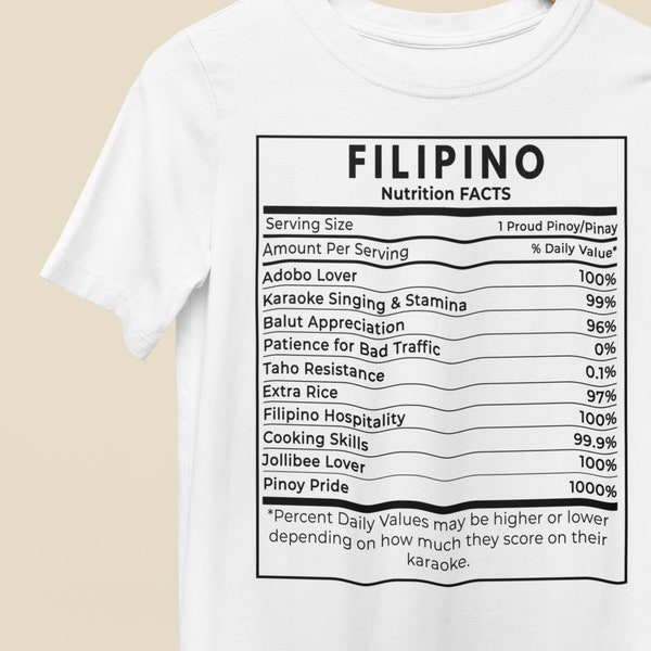 Black or Navy Filipino Nutrifacts - Filipino Funny Nutrition Facts T-Shirt - Pinoy Nutrifacts Shirt - Gifts for Pinoys and Pinays