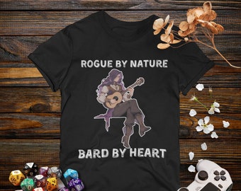 Rogue and Bard Dual Personality ADHD&D T-Shirt "Rogue by Nature, Bard By Heart" Tee - Gifts for Dungeon Masters, DND Players