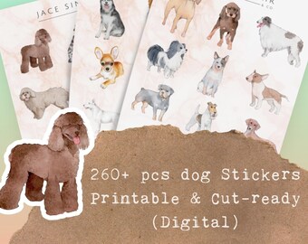 Paquete de más de 260 pegatinas para perros (22 páginas) / Pegatinas para perros / Pegatinas para perros imprimibles y listas para cortar / Uso comercial y copia transparente