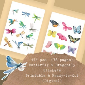 Butterfly and Dragonfly Stickers - Insect Stickers for Kids and for Bullet Journaling - Printable and Ready to Cut Stickers | Transparent