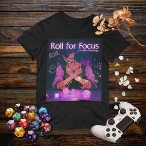 ADHD&D T-Shirt &quot;Roll for Focus&quot; Shirt - Gifts for Dungeon Masters, DnD Players- Dungeons and Dragons