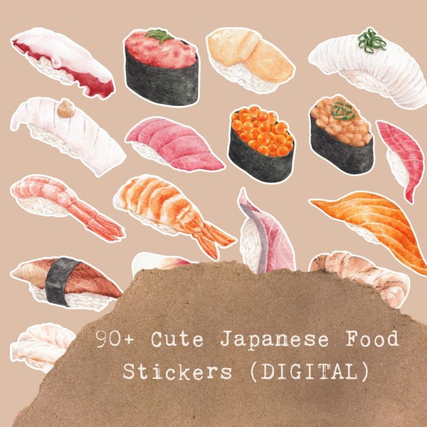 90+ Cute Japanese Food Stickers | Kawaii Food Stickers | Sushi Stickers | Printable Stickers | Journaling Stickers | Digital Stickers